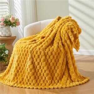 Super Soft Throw Blanket Mustard Yellow Premium Silky Flannel Fleece 50"x60"